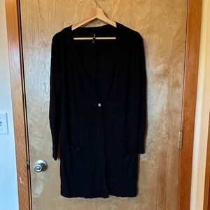 Soft Black Bamboo Knit Women's Sweater Long Cardigan with Pockets